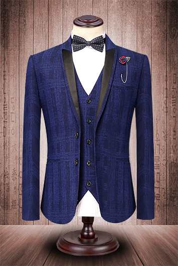 格子西装男套装燕尾服