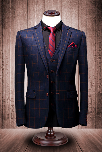格子休闲西装男套装